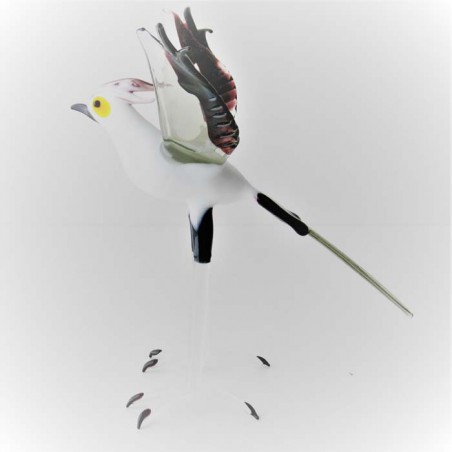 Glas Vögel  Sekretär 11cm stehend weiss-schwarz