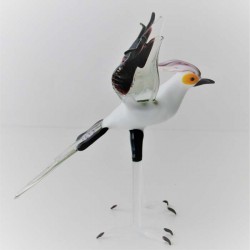 Glas Vögel  Sekretär 11cm stehend weiss-schwarz