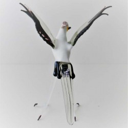 Glas Vögel  Sekretär 11cm stehend weiss-schwarz