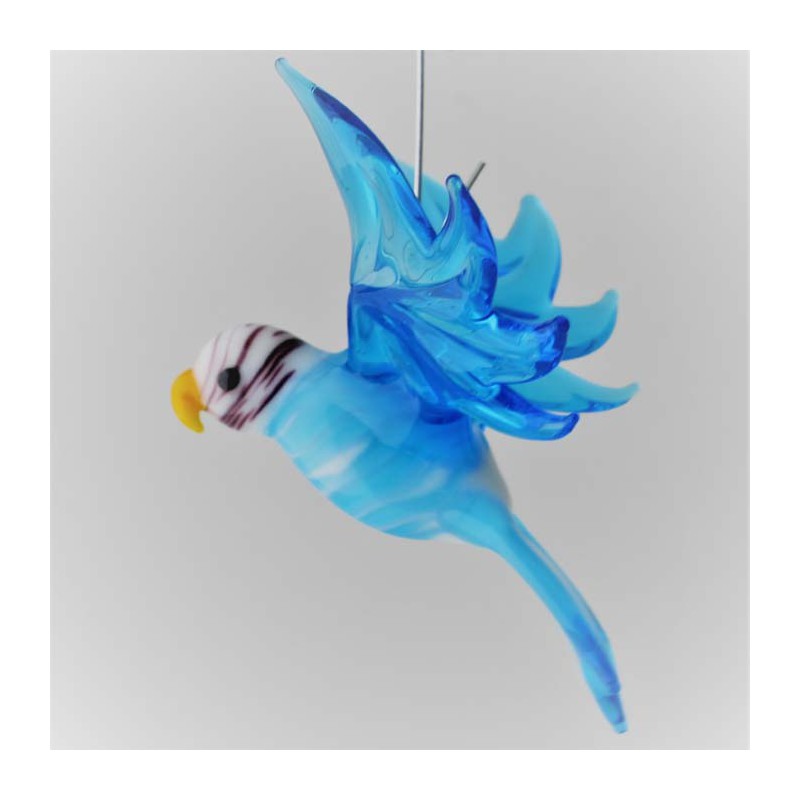 Glasvogel, Wellensittich 70mm mini blau-weiss zum hängen