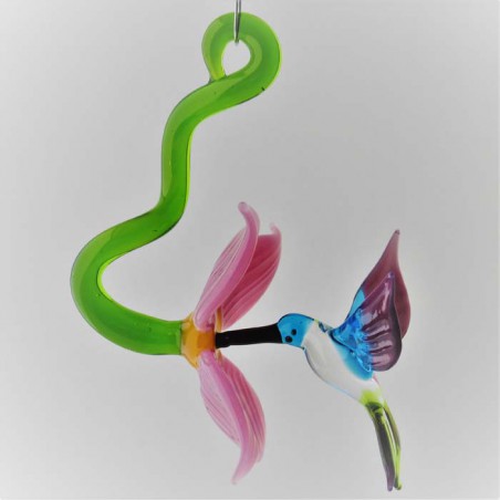 Glasvogel, Kolibri 110mm mit Blüte hängend