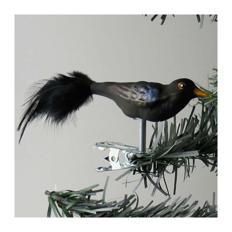 Glasvogel, mini Amsel mit Naturfedern