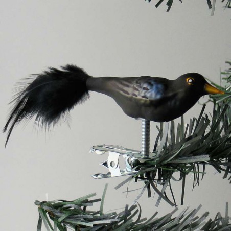 Glasvogel, mini Amsel mit Naturfedern