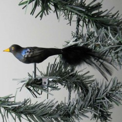 Glasvogel, mini Amsel mit Naturfedern