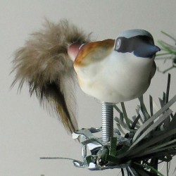 Glasvogel, mini Neuntöter mit Naturfedern