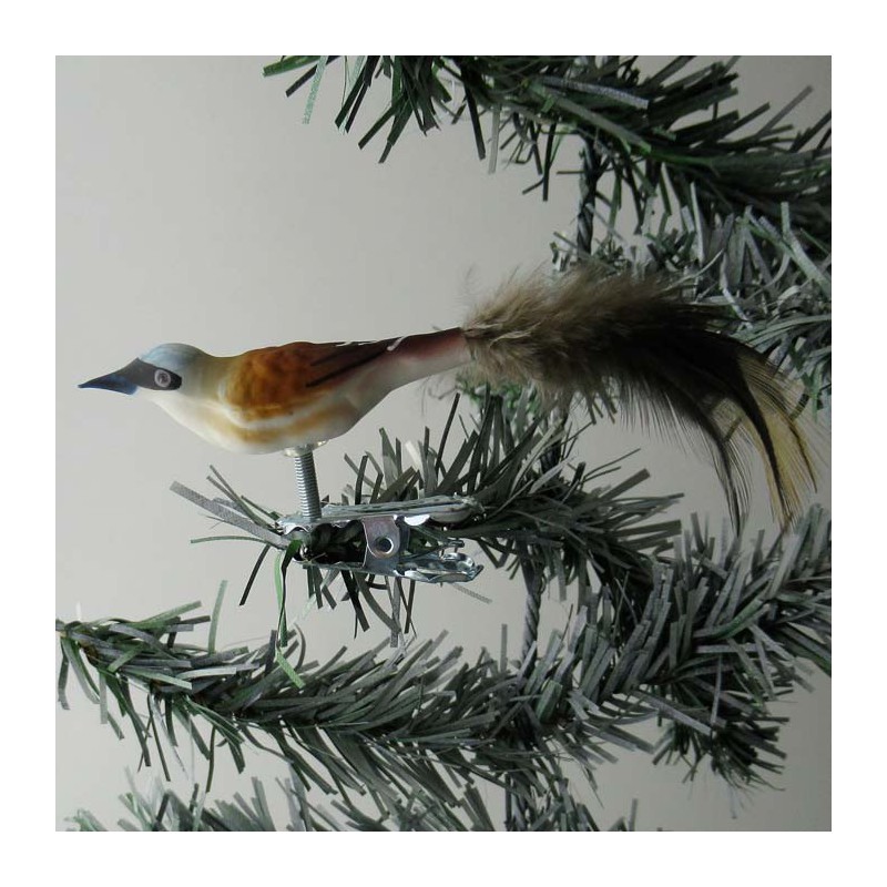 Glasvogel, mini Neuntöter mit Naturfedern
