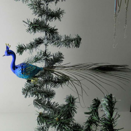 Glasvogel, Pfau gross Blau mit Pfauenfeder