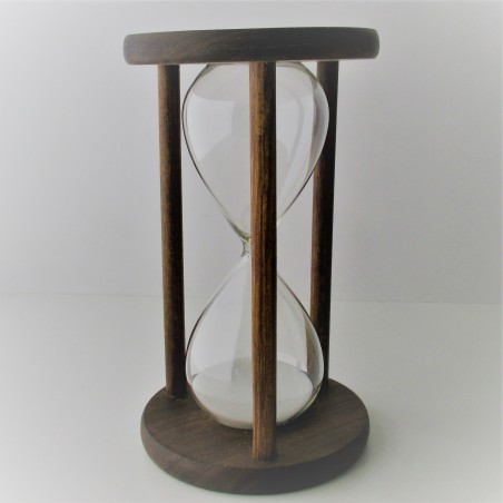 Sanduhr 5 Min. 15 cm Glas im  Holzgestell Nussbaum dunkel