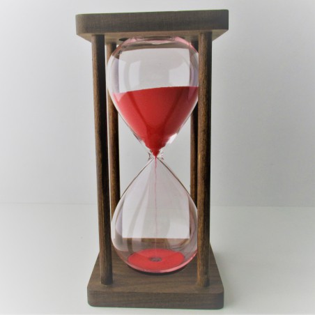 Sanduhr 15 Min. 18cm Glas im  Holzgestell Nussbaum dunkel