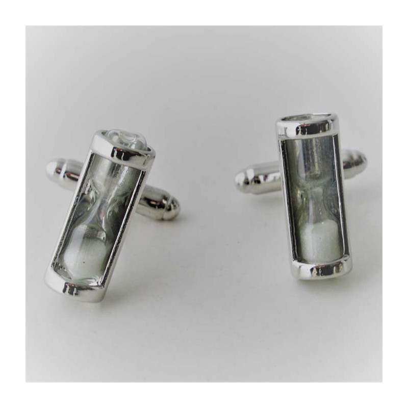 Manschettenknöpfe, platiniert, mit Glas  Sanduhr, ca.20x24x8mm/10g,