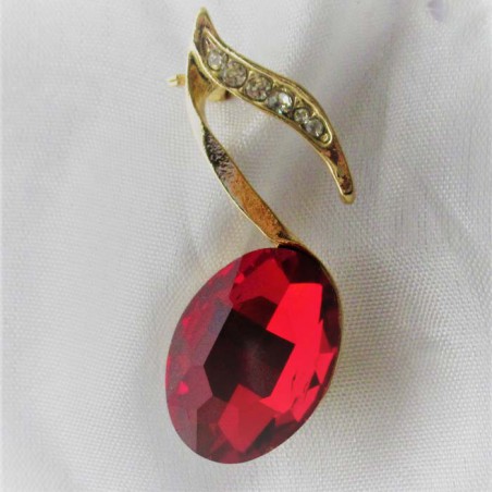 Brosche, Musiknote Goldfarben plattiert mit Kristallen