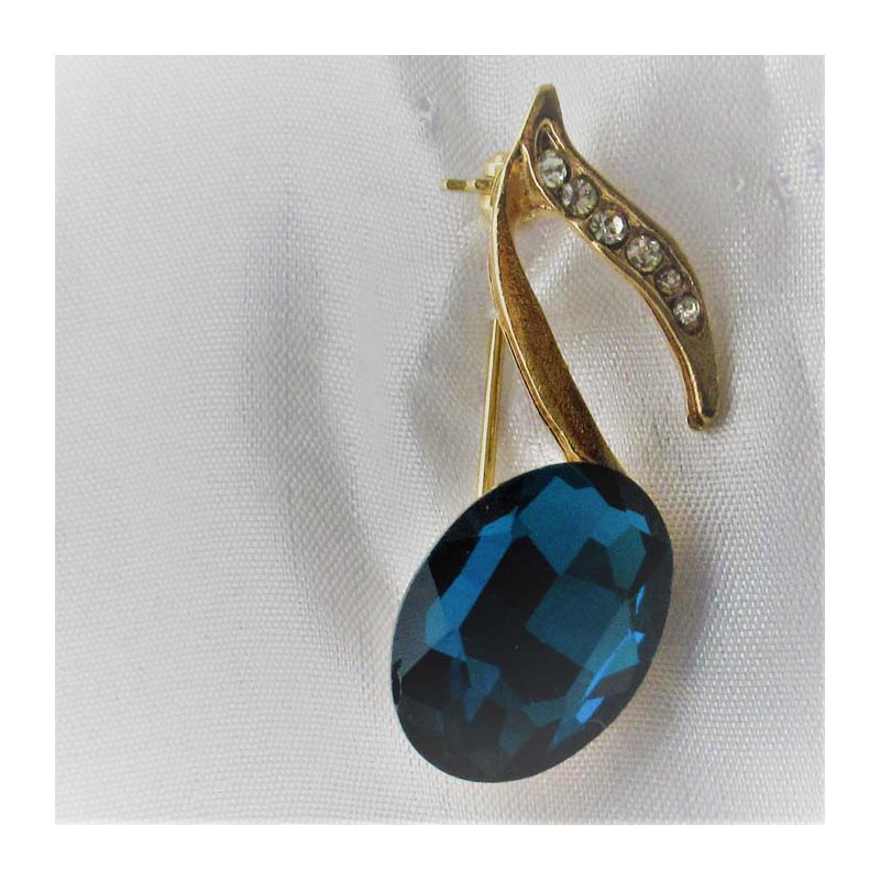 Brosche, Musiknote Goldfarben plattiert mit Kristallen