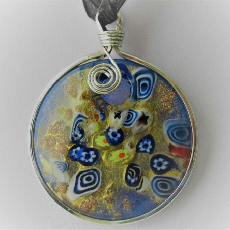 Muranoglas rund 60mm  Anhänger Millefioraglas gemischte Farben