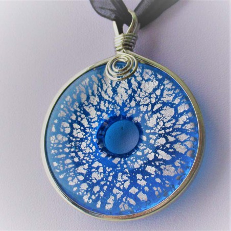 Muranoglas rund 60mm  mit Loch Silberfolie gemischte Farben