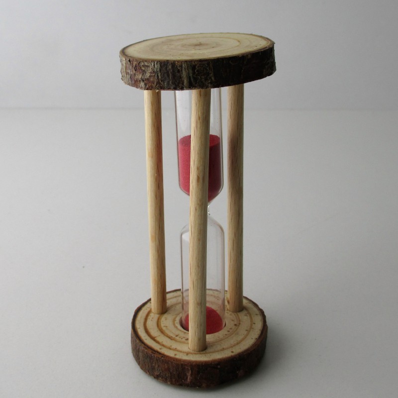 Sanduhr 3 Min. 9.3cm zylindrisch Glas im Naturholz Gestell,