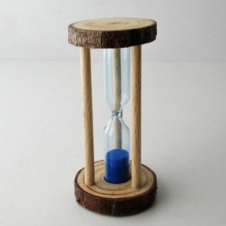Sanduhr 1 Min. 9.3cm Hellblau, zylindrisch Glas im Naturholz Gestell,