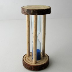 Sanduhr 1 Min. 9.3cm Hellblau, zylindrisch Glas im Naturholz Gestell,