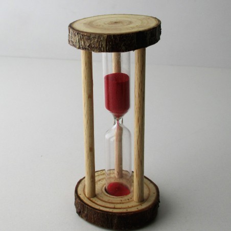 Sanduhr 10 Min. 9.3cm Rot, zylindrisch Glas im Naturholz Gestell,