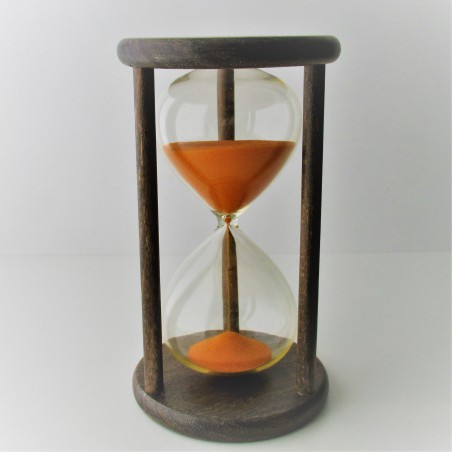 Sanduhr 10 min. 15 cm Orange, im Holzgestell Nusbaum dunkel rund