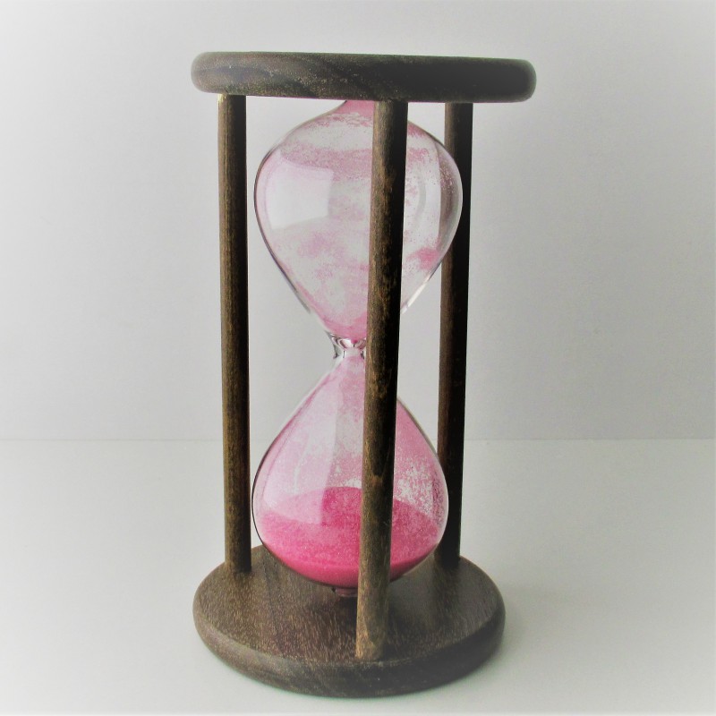 Sanduhr 0.5 min. 15 cm Rosa, im Holzgestell Nusbaum dunkel rund