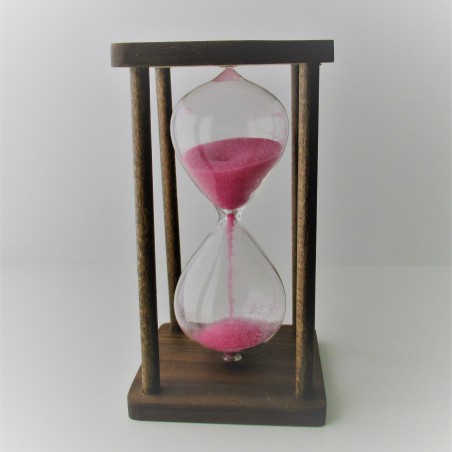 Sanduhr 0.5 Min. 15 cm Rosa, im Holzgestell Nussbaum dunkel