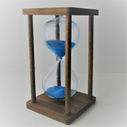 Sanduhr 5 Min. 15 cm Blau, im  Holzgestell Nussbaum dunkel