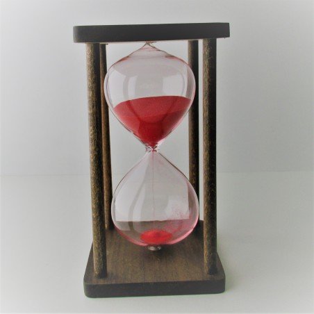 Sanduhr 60 Min. 15 cm Glas im  Holzgestell Nussbaum - Buche dunkel