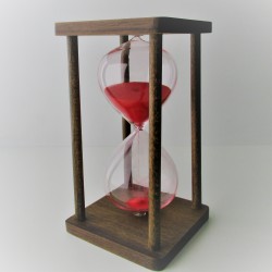 Sanduhr 60 Min. 15 cm Glas im  Holzgestell Nussbaum - Buche dunkel