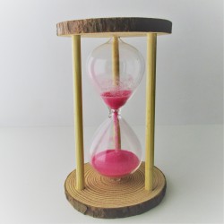 Sanduhr 0,5 Min. 16cm Rosa, Glas im Naturholz Gestell, 30 Sekunden
