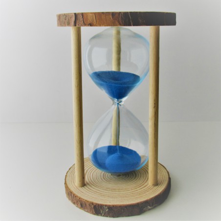 Sanduhr 5 Min. 16cm Hellblau, Glas im Naturholz Gestell,
