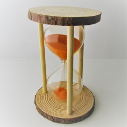 Sanduhr 10 Min. 16cm Orange, Glas im Naturholz Gestell,
