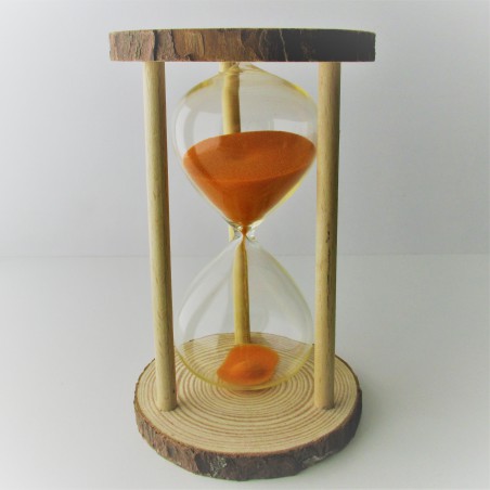 Sanduhr 10 Min. 16cm Orange, Glas im Naturholz Gestell,