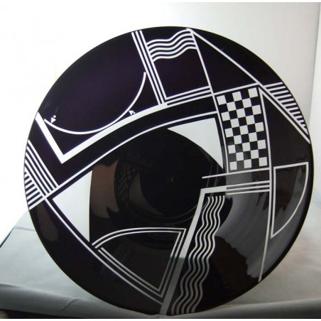 Glas Schale 26cm Schwarz Sandgestrahlt 1987 Charli Meker GB
