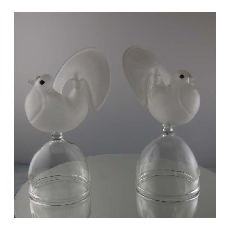 Glas Flacon 14cm Vögel 1990 CH