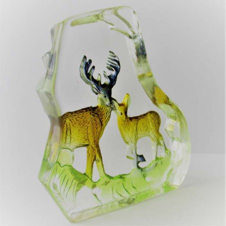 Glasbrocken 8cm mit Hirsch Figur