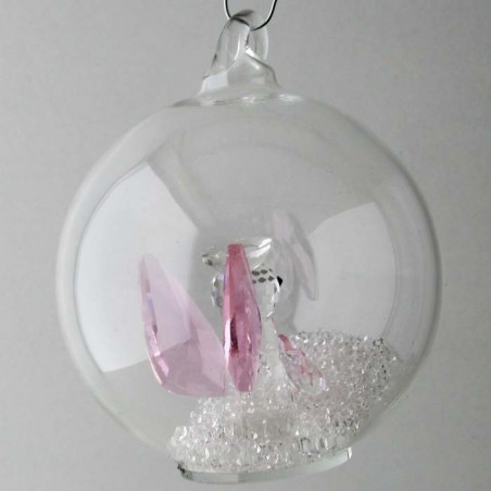 Glaskugel mit Kristall 7.5cm Engel rosa  zum hängen und stellen