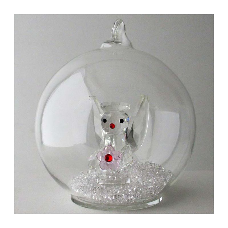 Glaskugel mit Kristall 7.5cm Engel rosa  zum hängen und stellen
