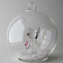 Glaskugel mit Kristall 7.5cm Engel rosa  zum hängen und stellen