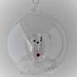 Glaskugel mit Kristall 7.5cm Engel rosa  zum hängen und stellen