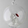 Glaskugel mit Kristall 75mm Bär und rotes Herz  mit losen Kristallen in der Kugel. zum hängen und stellen