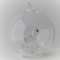 Glaskugel mit Kristall 7.5cm Schaukelpferd klar mit losen Kristallen in der Kugel, zum haengen und stellen