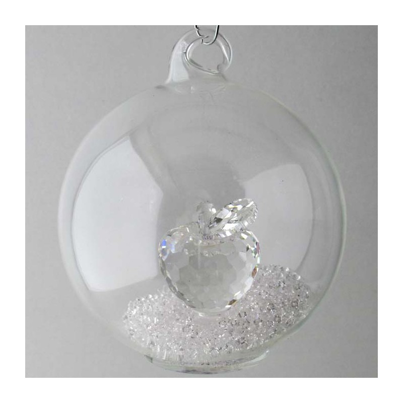 Glaskugel mit Kristall 7.5cm Apfel klar  mit losen Kristallen in der Kugel, zum haengen und stellen Glaskugel mit Kristall 7.5cm Apfel klar  mit losen Kristallen in der Kugel, zum haengen und stellen