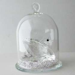 Glas Dom mit Kristall 5cm Schwann klar mit losen Kristallen , zum hängen und stellen