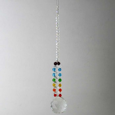Kristallglas 30 mm Kugel Kette  Achtecke klar 14 bunte Perlen