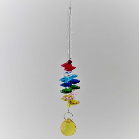 Kristallglas 20 mm Kugel gelb 14 Achtecke  Kette sortierte Farben  Set 6 Stueck