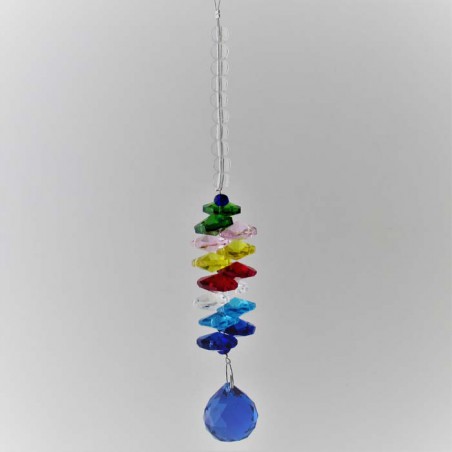 Kristallglas 20 mm Kugel blau 14 Achtecke  Kette sortierte Farben  Set 6 Stueck