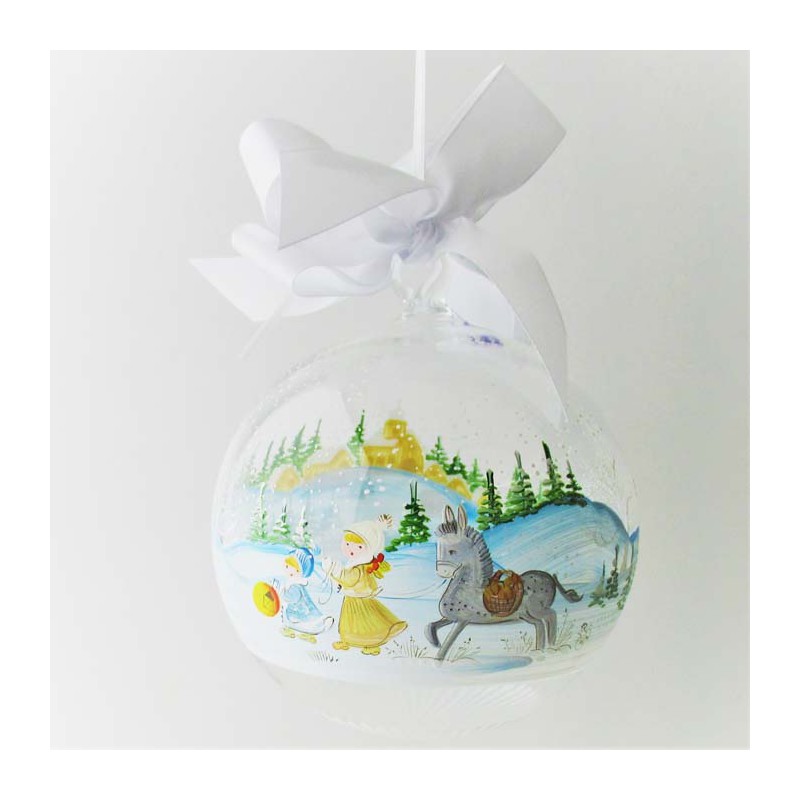 Glaskugel 120 mm Winter  klar Esel zum hängen