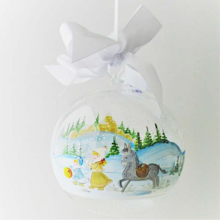 Glaskugel 120 mm Winter  klar Esel zum hängen