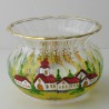 Glas Windlicht 80mm gross Herbst  Kirche mit Goldrand sortiert