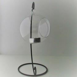 Glas Windlicht-kugel 100 mm mit Metallständer 230mm